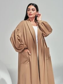 Mulvari Lantern Sleeve Open Front Coat - Khaki - View 5