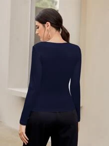 Modelyn Solid Sweetheart Neck Tee - Navy Blue - View 2