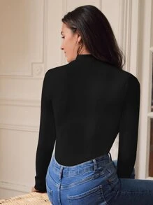 SHEIN Frenchy Áo thun nữ Thêu Gân đan Tim Giải trí - màu đen - Xem 5