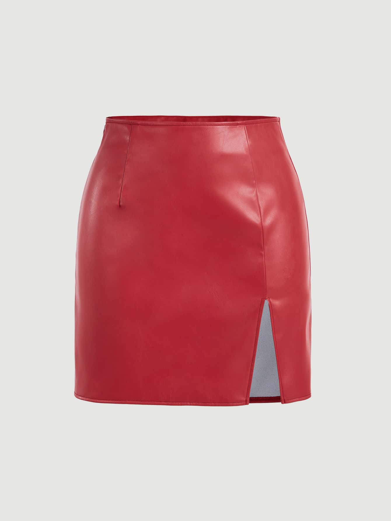 SHEIN ICON 高衩PU皮革半身裙