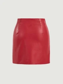 SHEIN ICON 高衩PU皮革半身裙