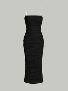 SHEIN MOD Chain Detail Ruched Cami Dress - Black - View 1