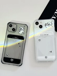 2入組小狗樣式插卡槽手機殼 - 黑與白 - 查看 2