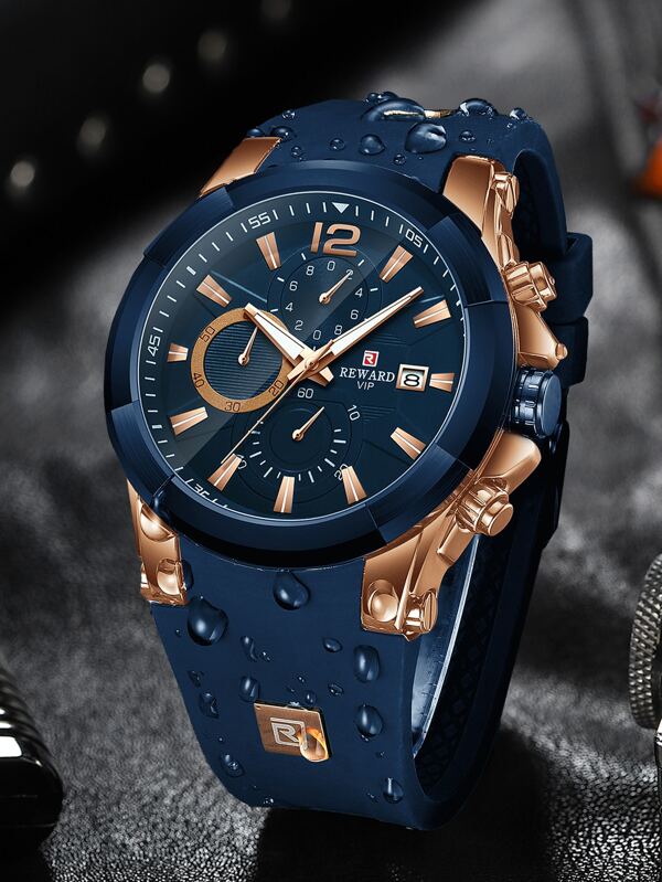 REWARD REWARD Men's Quartz Watch Silicone Band Business Fashion Style Timing Calendar Luminous Hands Multi-Functional Men Wristwatch High Quality Gift Classic Design Watch Band
