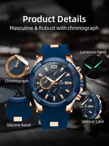 REWARD REWARD Men's Quartz Watch Silicone Band Business Fashion Style Timing Calendar Luminous Hands Multi-Functional Men Wristwatch High Quality Gift Classic Design Watch Band