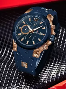 REWARD REWARD Men's Quartz Watch Silicone Band Business Fashion Style Timing Calendar Luminous Hands Multi-Functional Men Wristwatch High Quality Gift Classic Design Watch Band