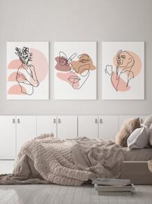 3pcs Abstract Figure Graphic Unframed Painting, Modern Hanging Wall Art Prints For Home Decor - Multicolor - View 5