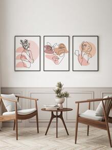 3pcs Abstract Figure Graphic Unframed Painting, Modern Hanging Wall Art Prints For Home Decor - Multicolor - View 6