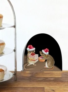 1pc Hat & Mouse Pattern Wall Sticker, Stickers, Wall Decal, Vinyl Decal For Home Decorations, Spring Decoration Items Refresh Your Home, Rama Decoration Stickers - Multicolor - View 2