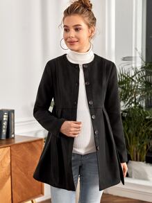 SHEIN Maternity Button Front Fold Pleated Hem Coat - Black - View 4