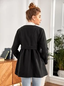 SHEIN Maternity Button Front Fold Pleated Hem Coat - Black - View 2