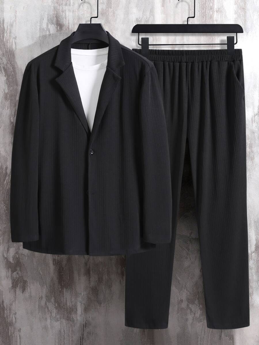 Manfinity Men Lapel Neck Shirt & Trousers Without Tee - Black - View 1