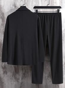 Manfinity Men Lapel Neck Shirt & Trousers Without Tee - Black - View 2