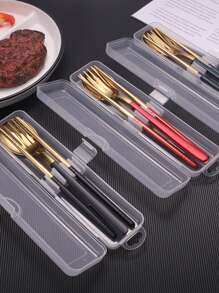 1pc Portable Cutlery Storage Box,Kitchen,Christmas Gift - Clear - View 6