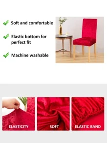 1入組素色紅色可水洗椅套無填充物廚房用柔軟彈性椅套 - 酒紅色 - 查看 5