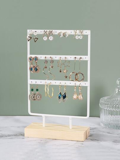 1个可拆卸首饰收纳架，白色铁艺首饰展示架，带木质底座，适合居家使用，也可作为返校礼物