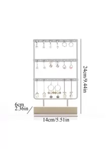 1 chiếc giá đựng trang sức có thể tháo rời, giá trưng bày trang sức bằng sắt trắng với đế gỗ, thích hợp dùng trong nhà, quà tặng dịp tựu trường. - trắng - Xem 3