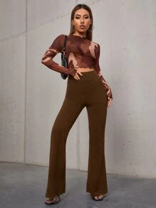 SHEIN Essnce 高腰斜口袋喇叭裤