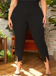 SHEIN CURVE+ Pantalones ajustados bajo con abertura - Negro - Ver 2