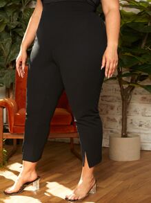 SHEIN CURVE+ Pantalones ajustados bajo con abertura - Negro - Ver 1