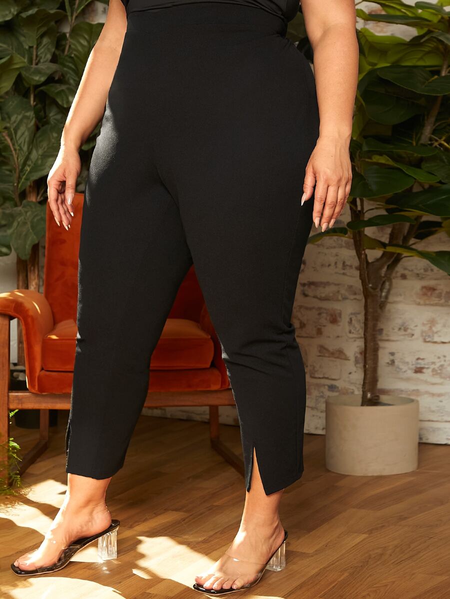 SHEIN CURVE+ Pantalones ajustados bajo con abertura - Negro - Ver 1