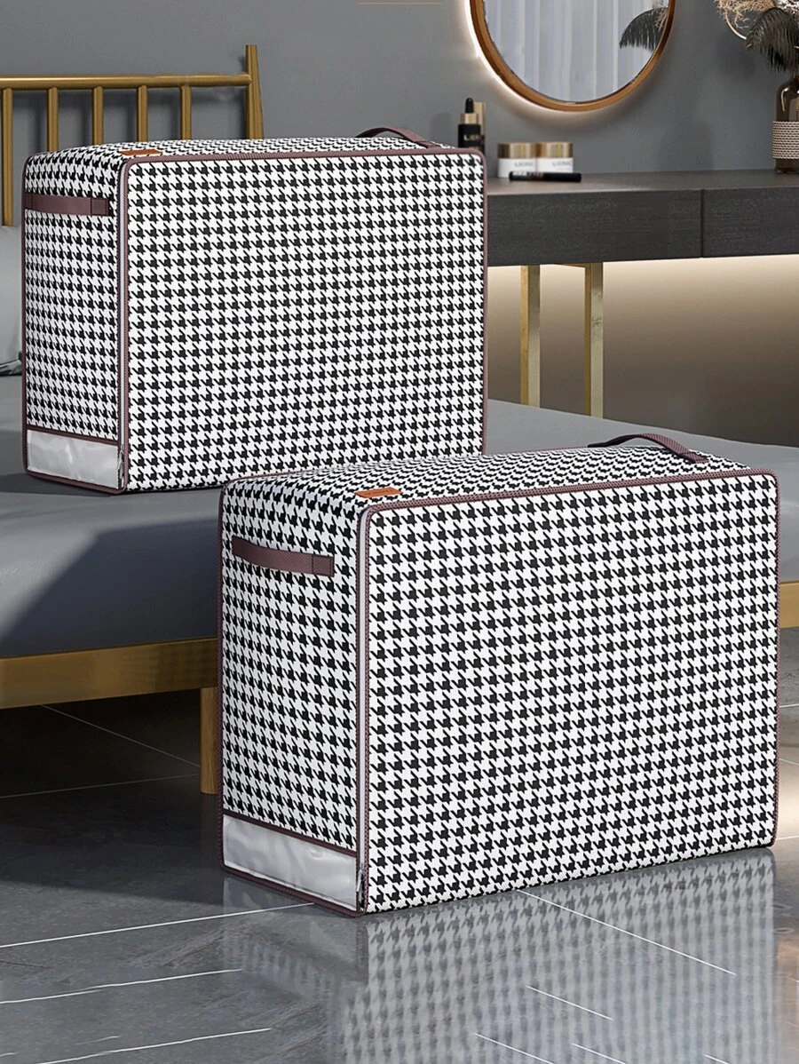 1 Bộ Dụng Cụ Sắp Xếp Quần Áo Họa Tiết Houndstooth, Bộ Sắp Xếp Trang Chủ Polyester - Đen và trắng - Xem 1