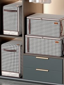 1 Bộ Dụng Cụ Sắp Xếp Quần Áo Họa Tiết Houndstooth, Bộ Sắp Xếp Trang Chủ Polyester - Đen và trắng - Xem 2