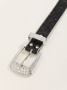 Cinturón de cintura con adornos de strass de moda - Negro - Ver 3