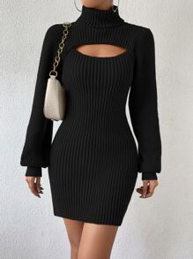 Chiquease Turtleneck Cut Out Jumper Dress - Black - View 1