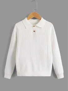 SHEIN Tween Boy Polo Neck Sweater - White - View 1