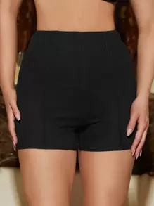 Athîral Solid High Waist Shorts - Black - View 1