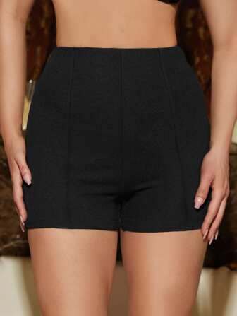 Athîral Solid High Waist Shorts
