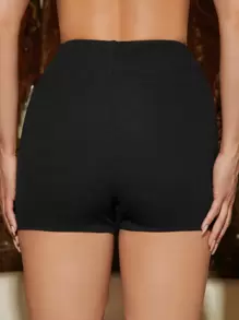 Athîral Solid High Waist Shorts - Black - View 2