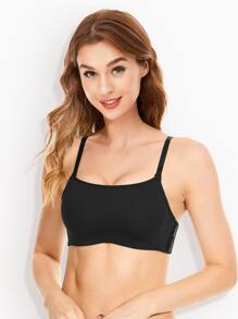 Deyllo Solid Adjustable Straps Bralette - Black - View 1