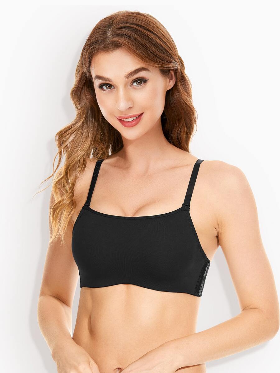 Deyllo Solid Adjustable Straps Bralette - Black - View 1