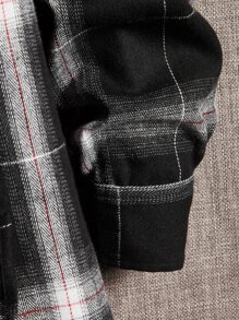 Manfinity RebelGame Loose Men's Cotton Plaid Print Drawstring Hooded Shirt Without Tee - Black - View 4