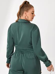 mia Plus Lapel Neck Ring Detail Wrap Blazer - Cadet Blue - View 2