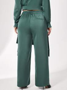 mia 大碼斜口袋腰帶長褲 - 墨綠色 - 查看 2