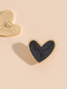 Heart Stud Earrings Valentines - Black - View 4