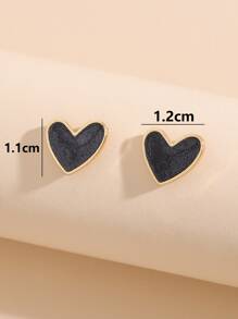 Heart Stud Earrings Valentines - Black - View 5