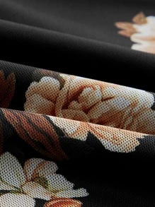 SHEIN MOD 印花木耳邊吊帶連衣裙 - 黑色 - 查看 3