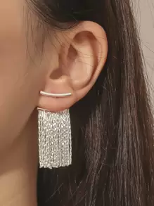 Kim loại Tua trang trí bông tai áo khoác - Bạc - Xem 1