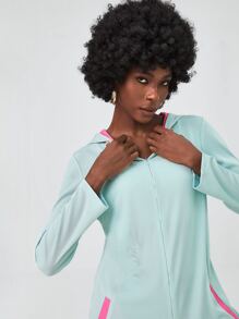 TRACY NICOLE Colour Block Zip Up Cutout Hooded Jumpsuit - Mint Blue - View 5