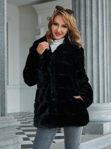 Eilly Bazar Open Front Fuzzy Coat - Black - View 3