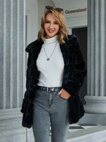 Eilly Bazar Open Front Fuzzy Coat - Black - View 5