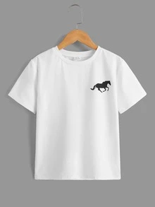 SHEIN 男孩馬印花上衣和襯衫和褲子