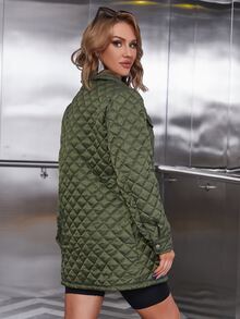 Eilly Bazar Flap Pocket Quilted Padded Coat - Army Green - View 2