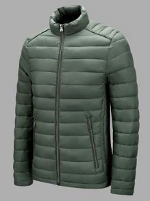 Abrigo acolchado con cremallera para hombres en invierno - Verde militar - Ver 1
