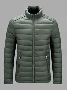 Abrigo acolchado con cremallera para hombres en invierno - Verde militar - Ver 3