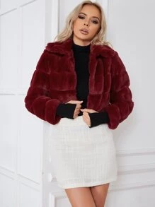 Eilly Bazar Open Front Fuzzy Coat - Maroon - View 1